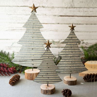 Galvanized Tin Tabletop Christmas Tree Set of 3