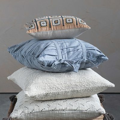 Gathered Woven Chambray Accent Pillow