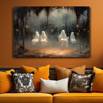 Ghosts on Swings Canvas Wall Art