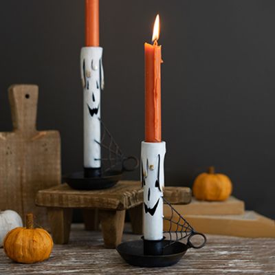 Ghoulish Ghost Taper Candle Holder Set of 2