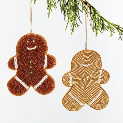 Gingerbread Man Bead Ornament Set of 2