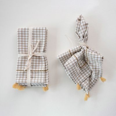 Gingham Check Napkin With Tassels Set of 4