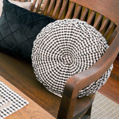 Gingham Check Pleated Decorative Pillow Black