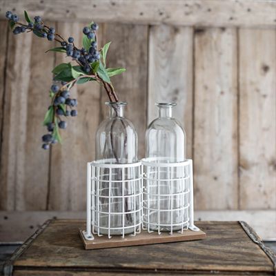 Glass Bottle Vases in Holder Arrangement