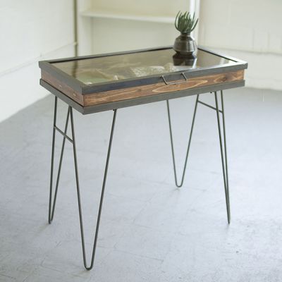 Glass Display Case Table With Hairpin Legs