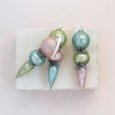 Glass Finial Holiday Ornaments Set of 3