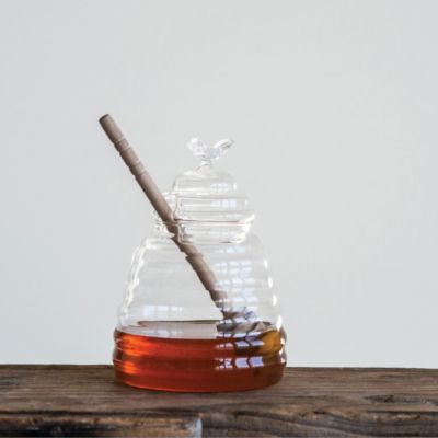 Glass Honey Jar and Wood Dipper