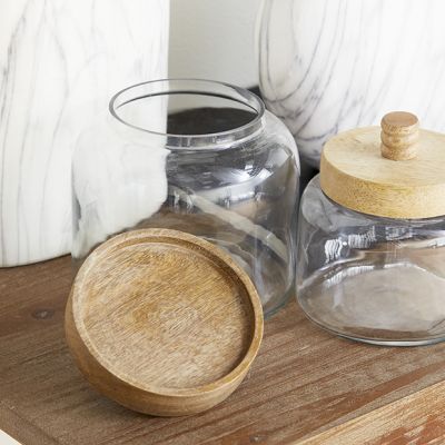 Glass Jar With Wood Lid Set of 2
