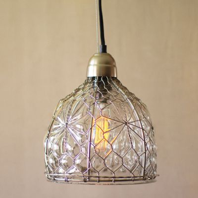 Glass Pendant Light With Cage Canopy