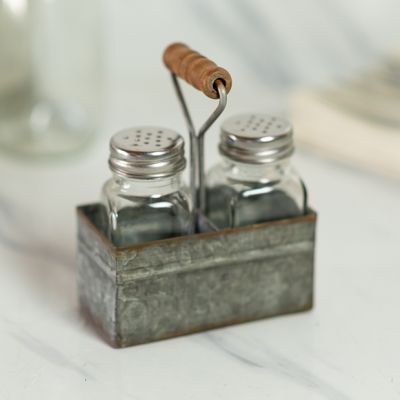 Glass Salt and Pepper Shakers With Caddy