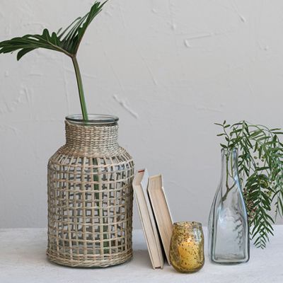 Glass Vase In Woven Grass Sleeve