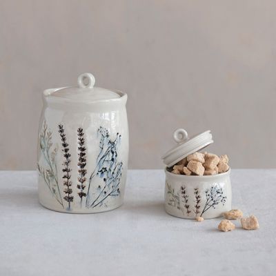 Glazed Botanical Canister With Lid One of Each