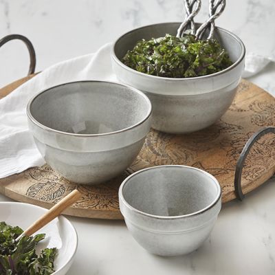 Glazed Gray Stoneware Mixing Bowl Set of 3