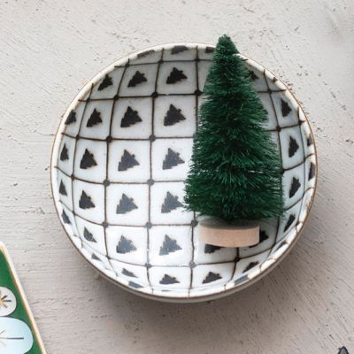 Glazed Stoneware Christmas Tree Bowl