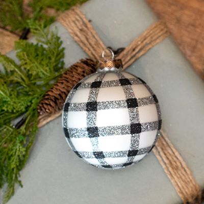 Glitter Buffalo Check Ball Ornament Set of 2