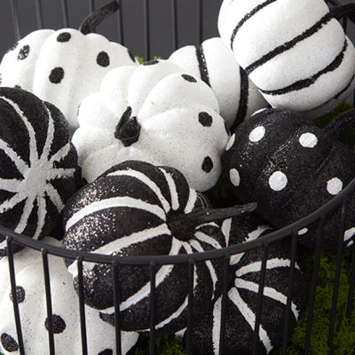 Glittered Black and White Decorative Pumpkins Bundle