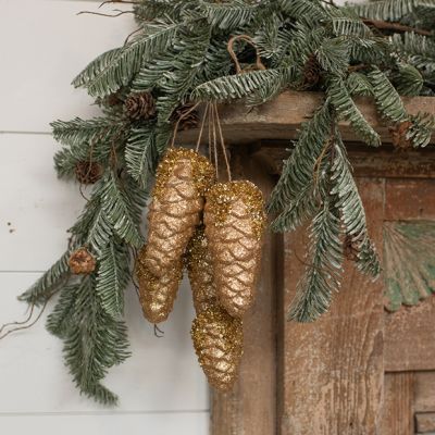 Glittered Hanging Pinecones Ornament Gold
