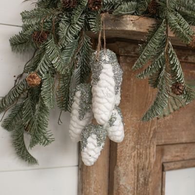 Glittered Hanging Pinecones Ornament Silver