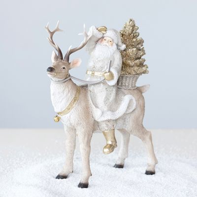 Glittered Santa With Reindeer Figurine