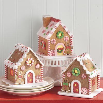 Glowing Gingerbread House Ornament Set of 3