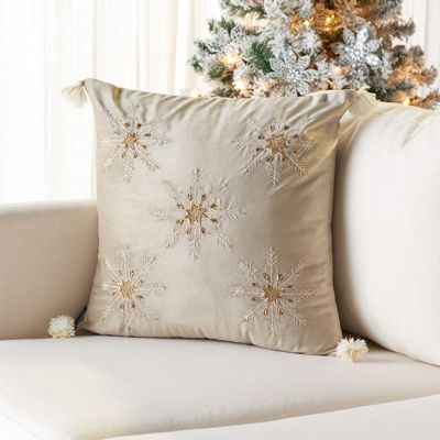 Gold Accented Snowflakes Throw Pillow