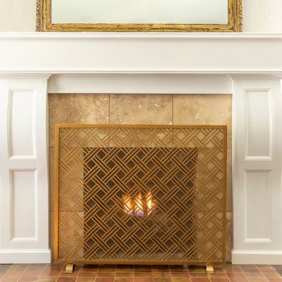 Gold Finished Cross Hatch Fireplace Screen