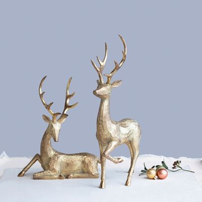 Gold Finished Deer Figurine Set of 2