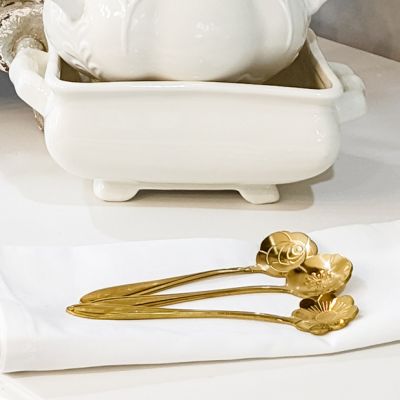 Gold Finished Flower Serving Spoons Set of 3