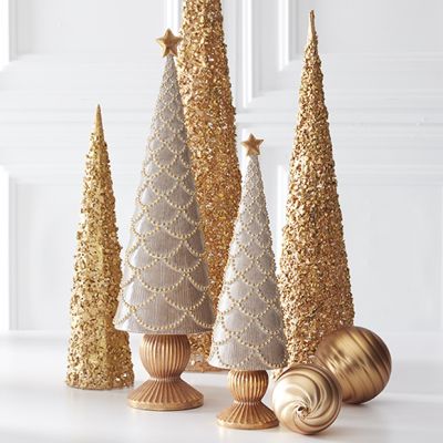 Gold Scallop Accented Tree Set of 2