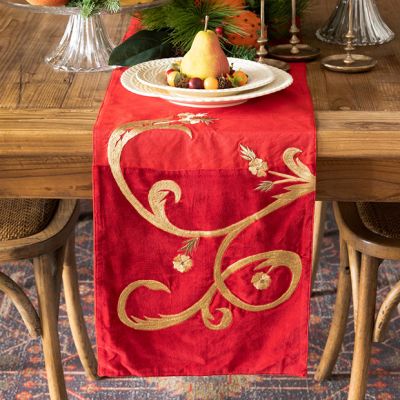 Gold Scroll With Flowers Table Runner