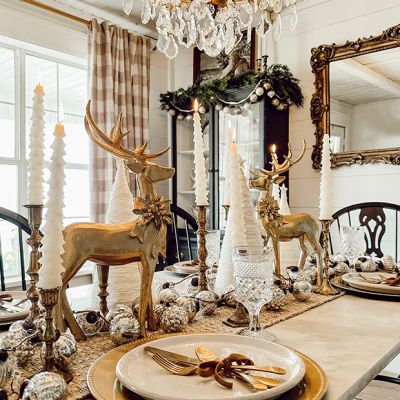 Golden Deer Figurine with Bow Set of 2
