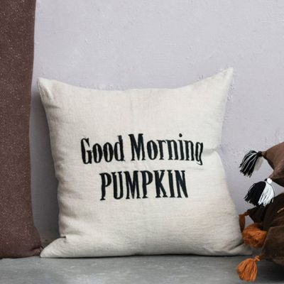 Good Morning Pumpkin Embroidered Accent Pillow