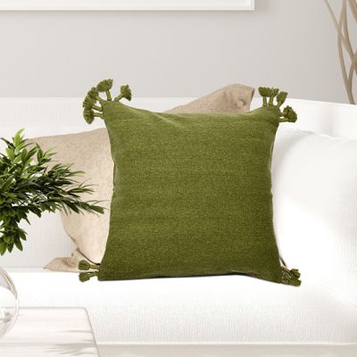 Gorgeous Green Tasseled Canvas Accent Pillow
