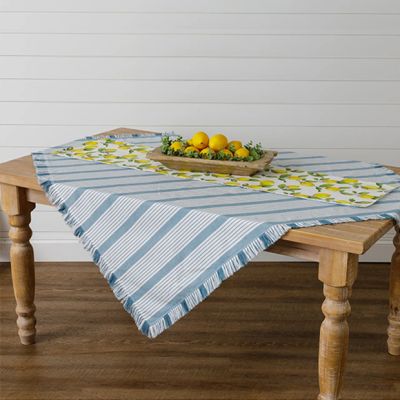 Grain Sack Stripe Tablecloth With Fringe