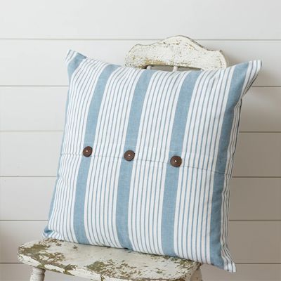 Grain Sack Stripe Throw Pillow With Buttons