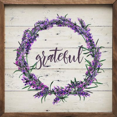 Grateful Lavender Wreath Whitewash Wall Art