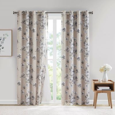 Gray Hue Floral Cotton Curtain Panel 84 Inch Set of 2