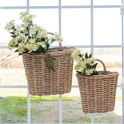 Gray Wash Rattan Hanging Basket Set of 2