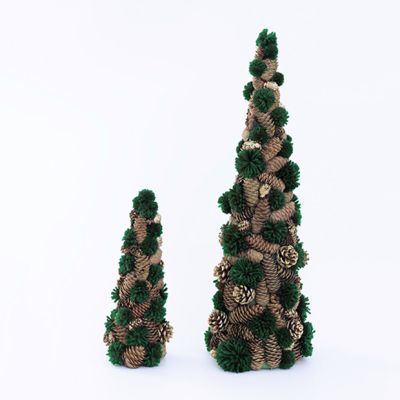 Green Pom and Pinecone Tree Set of 2