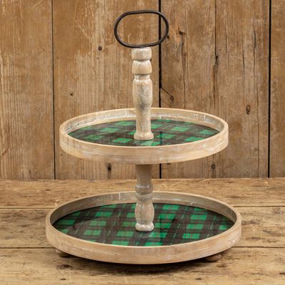 Green Tartan Plaid Two Tiered Tray