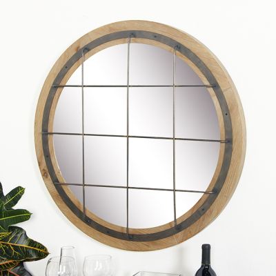 Grid Covered Rustic Farmhouse Round Wall Mirror