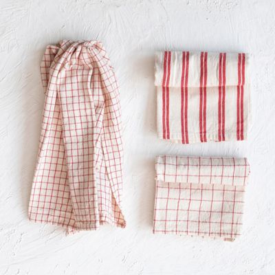 Grids and Stripes Cotton Tea Towel Set of 3