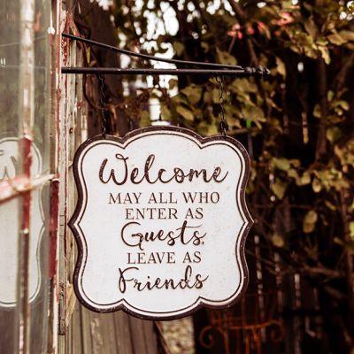 Guests Leave As Friends Hanging Bracket Sign