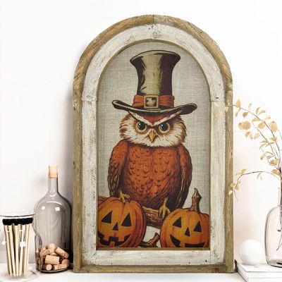 Halloween Owl Framed Linen Fall Wall Art
