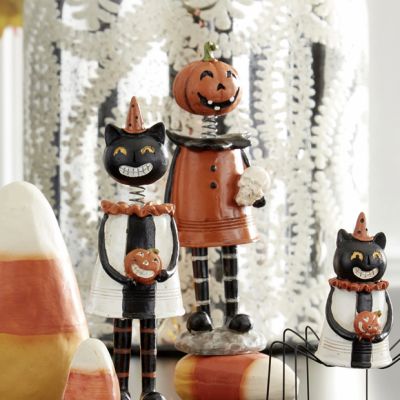 Halloween Pumpkin and Black Cat Bobble Heads