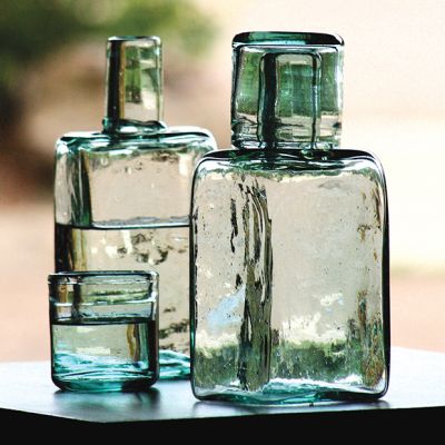 Hand Blown Recycled Bedside Water Carafe