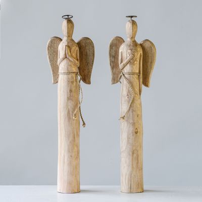 Hand Carved Angel Statue Set of 2