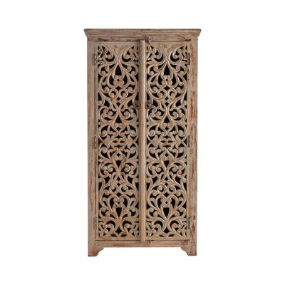 Hand Carved Mango Wood 2 Door Tall Cabinet