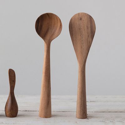 Hand Carved Standing Wood Spoon Set of 2
