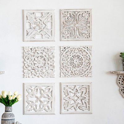 Hand Carved Wall Plaque Set of 6